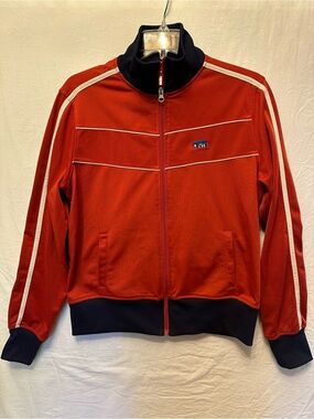 Vintage Levi’s Red Full Zip Track Jacket Retro Athletic Stripe Zip Up Large